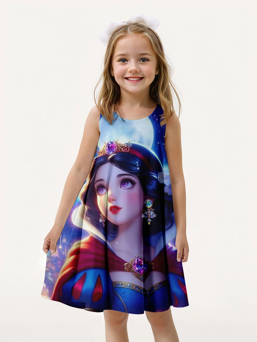 MINISO Disney Snow White Summer Girls Sleeveless Dress Cute 3D Print Girls Dress Fashion Children\'s Clothing Party Boys Trendy