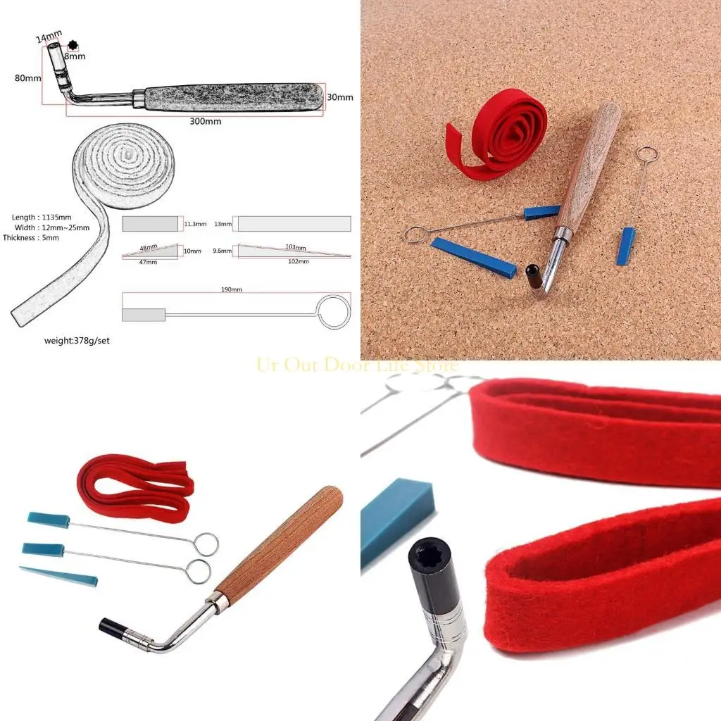 

77UF 5Pcs Piano DIY Fixing Set Piano Tuning Piano Tuner Including Tuning Wrench Hammer, Temperament Strip, Mute