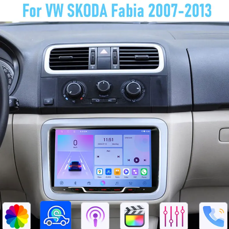 

9'' For VW SKODA Fabia 2007-2013 64GB Car Radio Wireless Android 15 GPS Head Unit Carplay Intelligent System WIFI Google Map