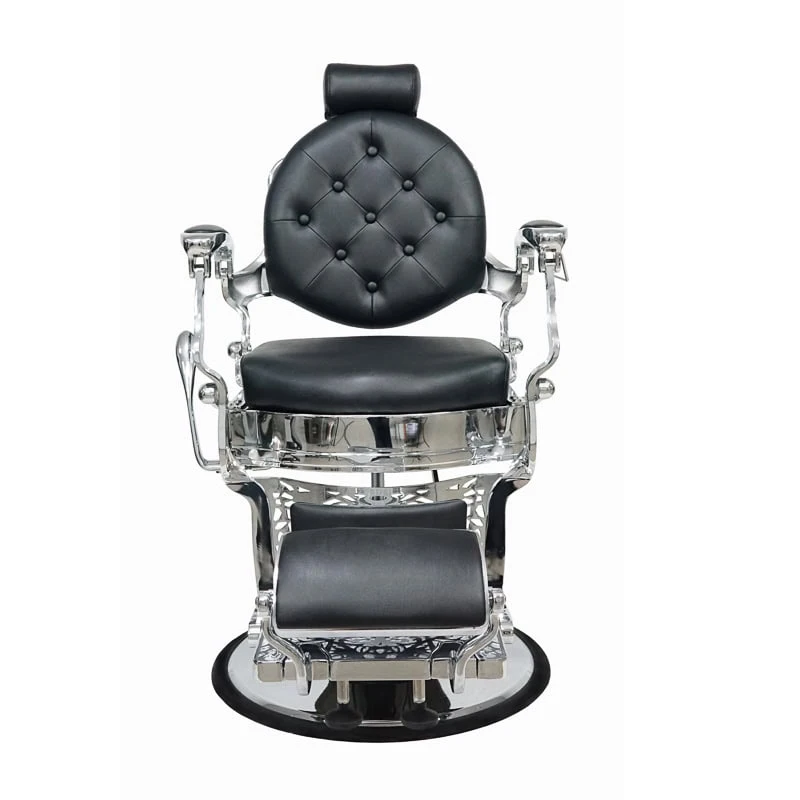 Barber Chair in Chrome, Vintage Barber Chair - Classic Black Salon Chair with Hydraulic Lift and Adjustable Recline