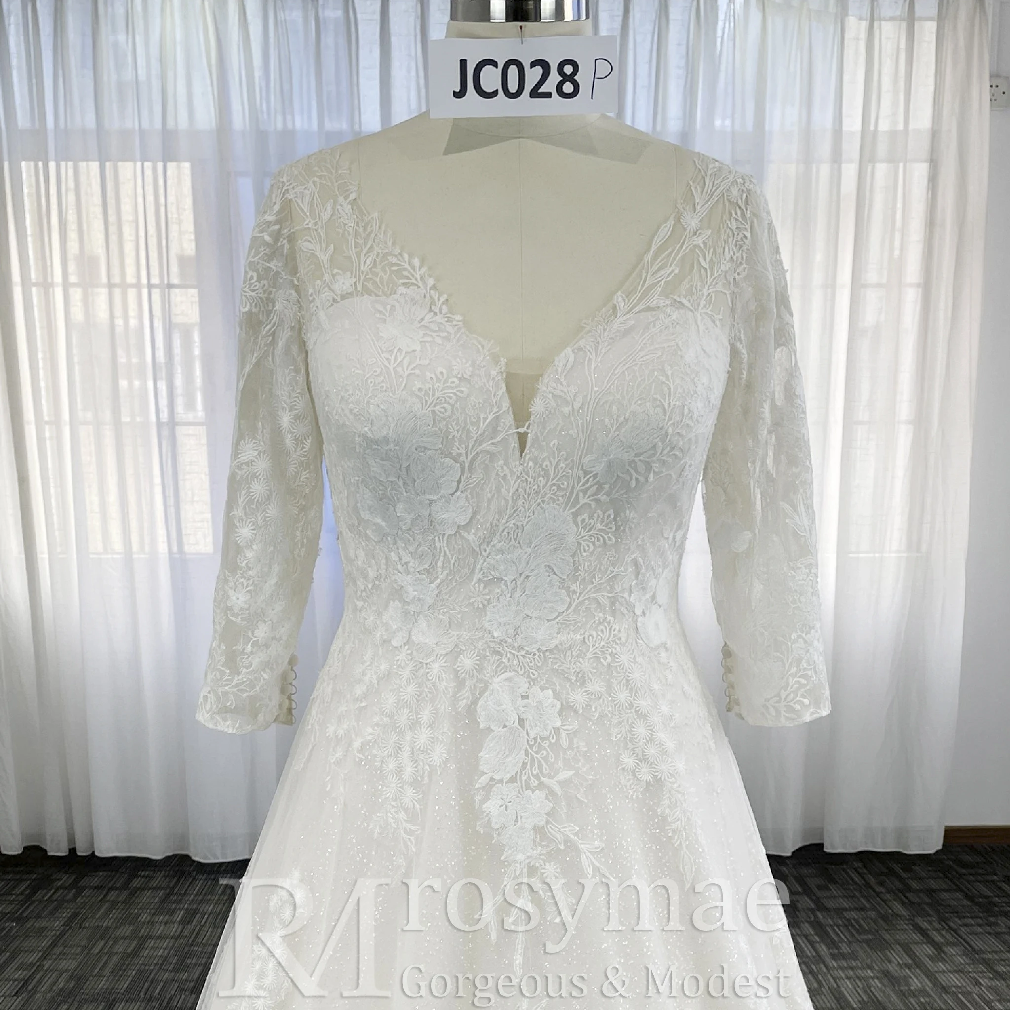 Rosymae grande taille a-ligne Tulle dentelle robe de mariée avec manches 3/4 robe élégante pour les femmes suknie ślubne