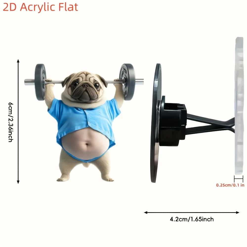3PCS 2D Acrylic Flat Adorable Pug Car Air Vent Fragrance Diffuser, Acrylic Car Vent Decoration Clip Interior Accessories.