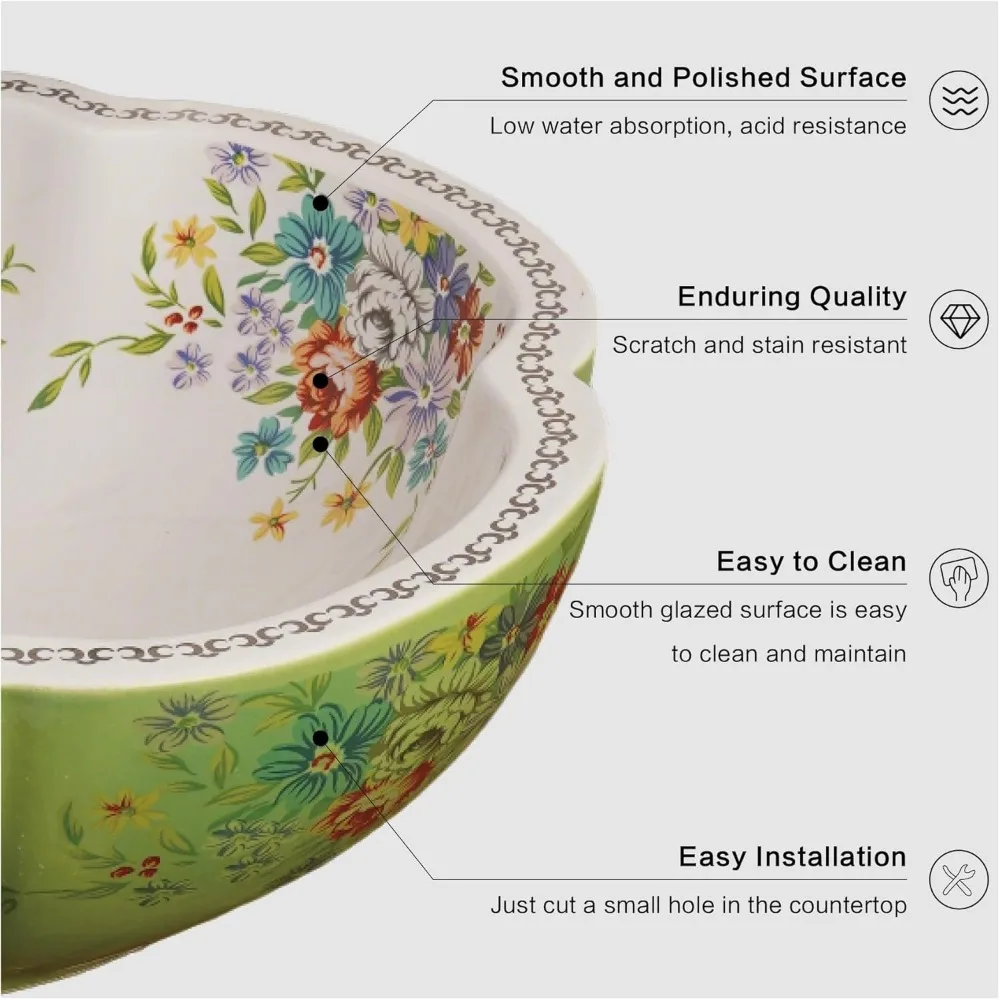 Зеленая фарфоровая раковина в форме цветка для ванной комнаты и туалетного столика в китайском стиле