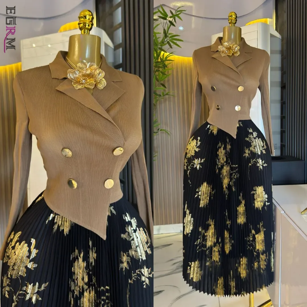 EGRM robe d'été plissée femme 2025 col de costume Chic et élégant pull chaud or imprimé robes de bal en liquidation vente 3R7152