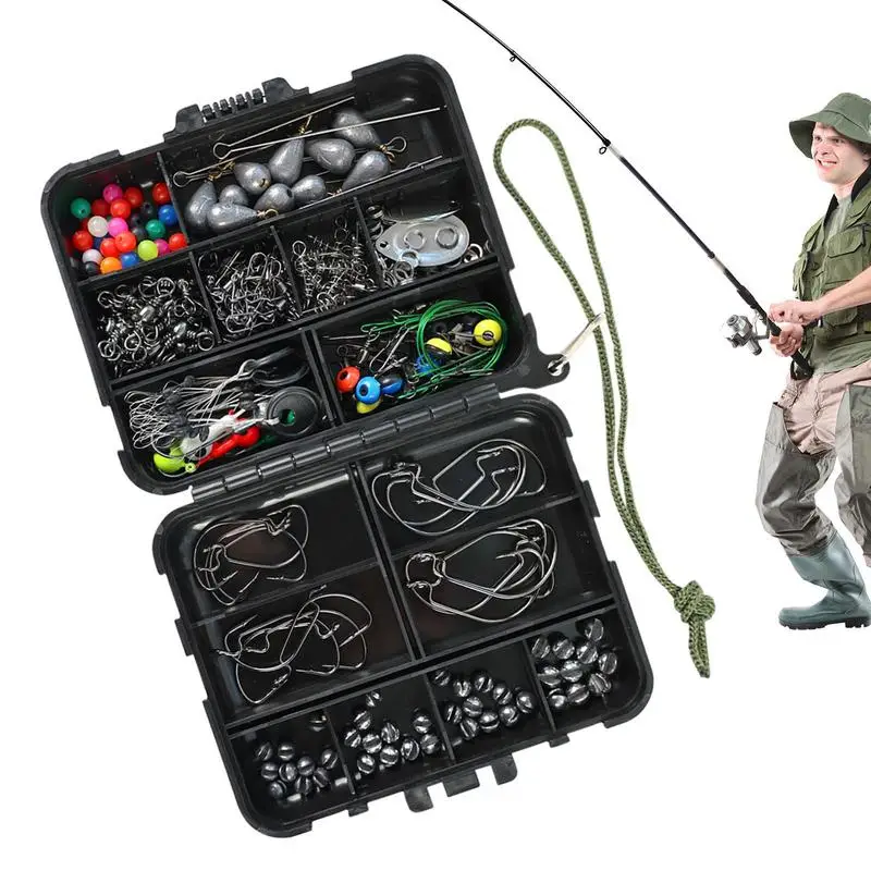

246 pieces of lure accessories set Anticorrosive lead head hook swivel noise plate fishing supplies Portable fishing tackle box