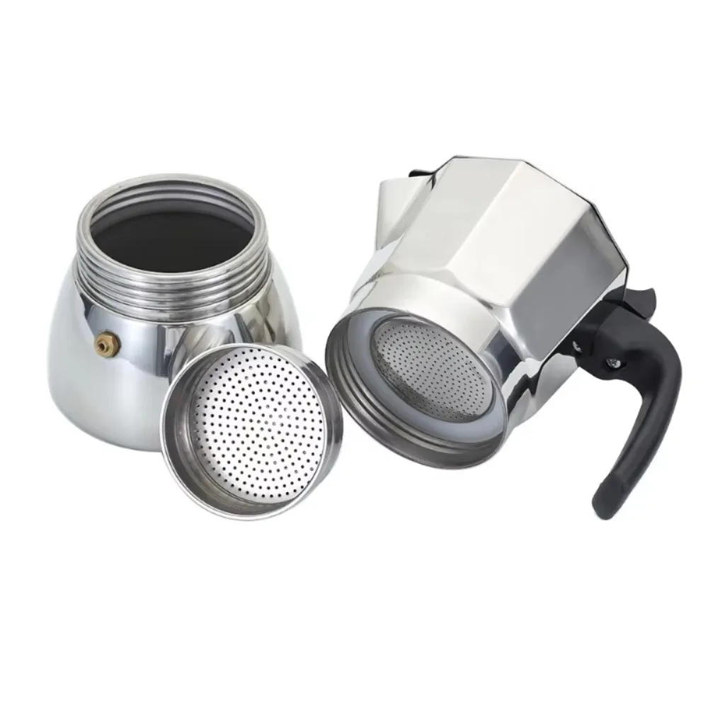 150/300 ML Octagonal Mocha Pot Shock-resistant Mirror-like Hand Brewing Coffee Pot Stainless Steel Espresso Maker Pot