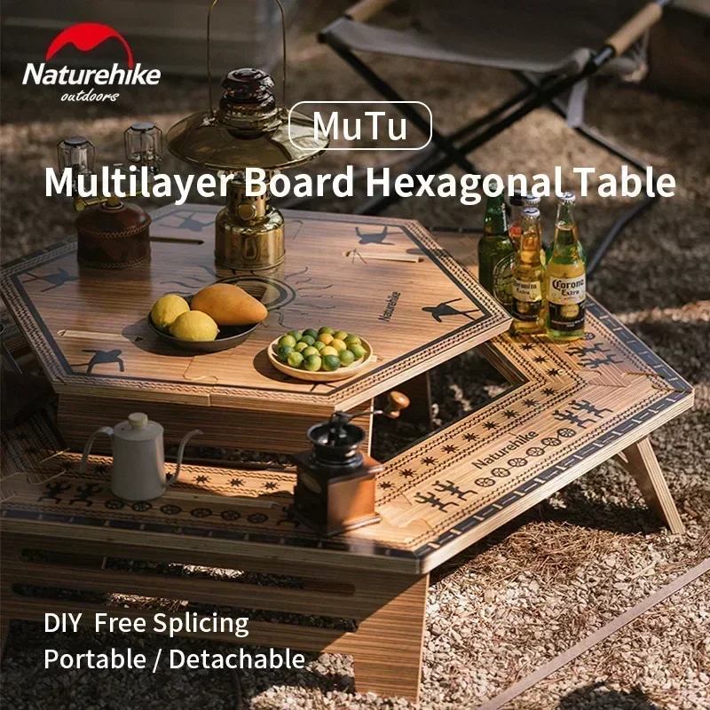 Naturehike Hexagonal Splicing Camping Table DIY Multi-layer Board Table Removable Portable BBQ Picnic Double-Deck Extended Desk