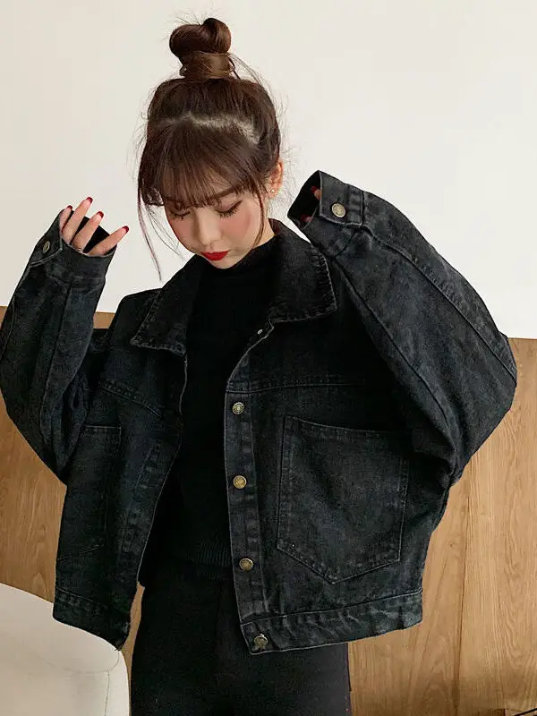 plus Size Black Denim Jacket Women's Short Style Spring Autumn New Korean Version Slimming Top for Plump Sister MM