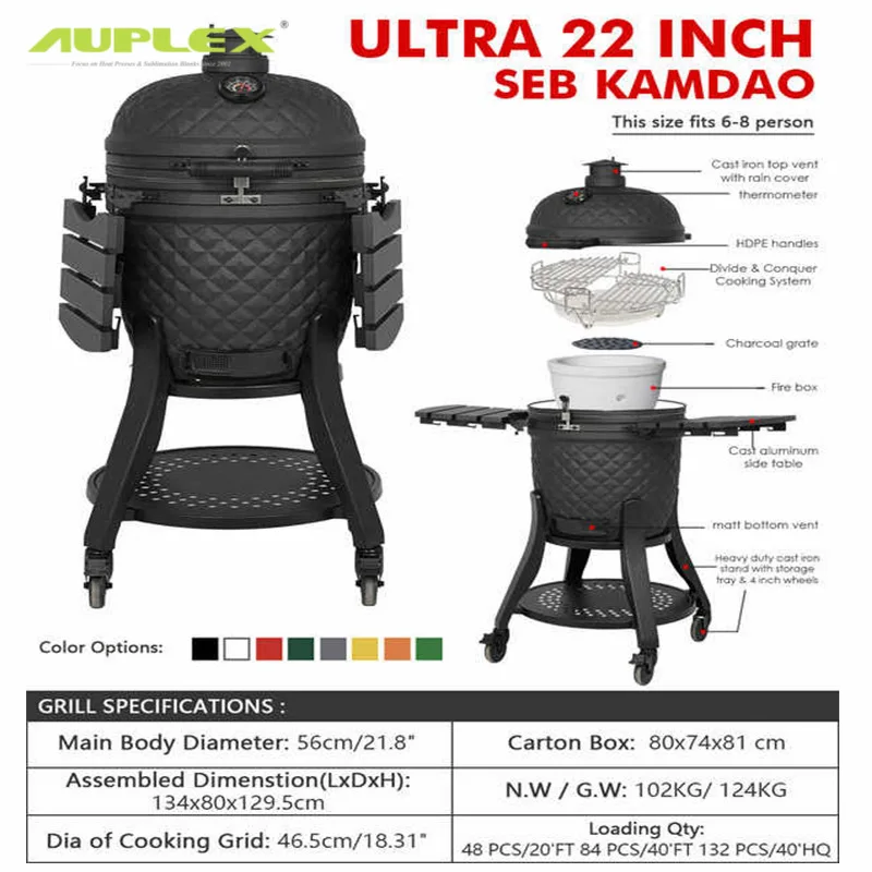 Ceramic Smoke Carbon Household KAMADO22 Inch BBQ American Slow Bake Large Iron Egg Ceramic Grill