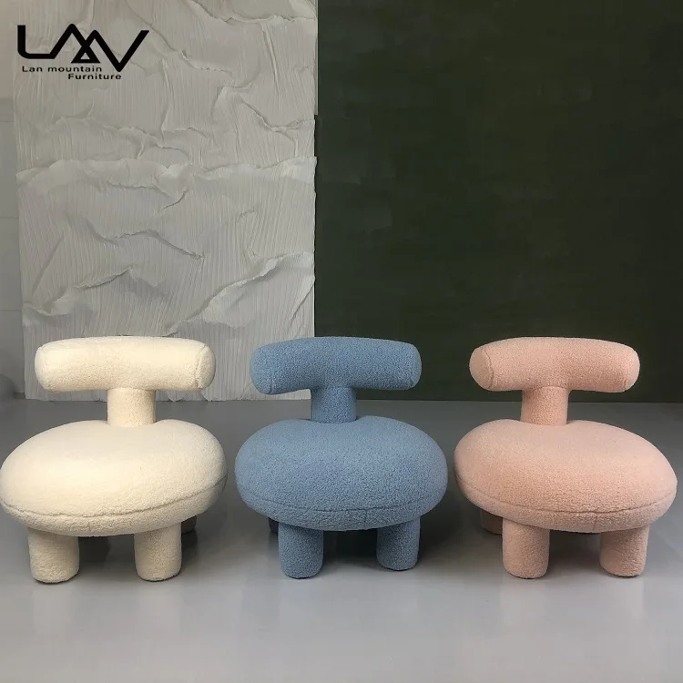 Nordic Cashmere Small Leisure Chair Modern Children Shoe Lamb Wool Chair Bedroom Living Room Kids Engel Olga Chair