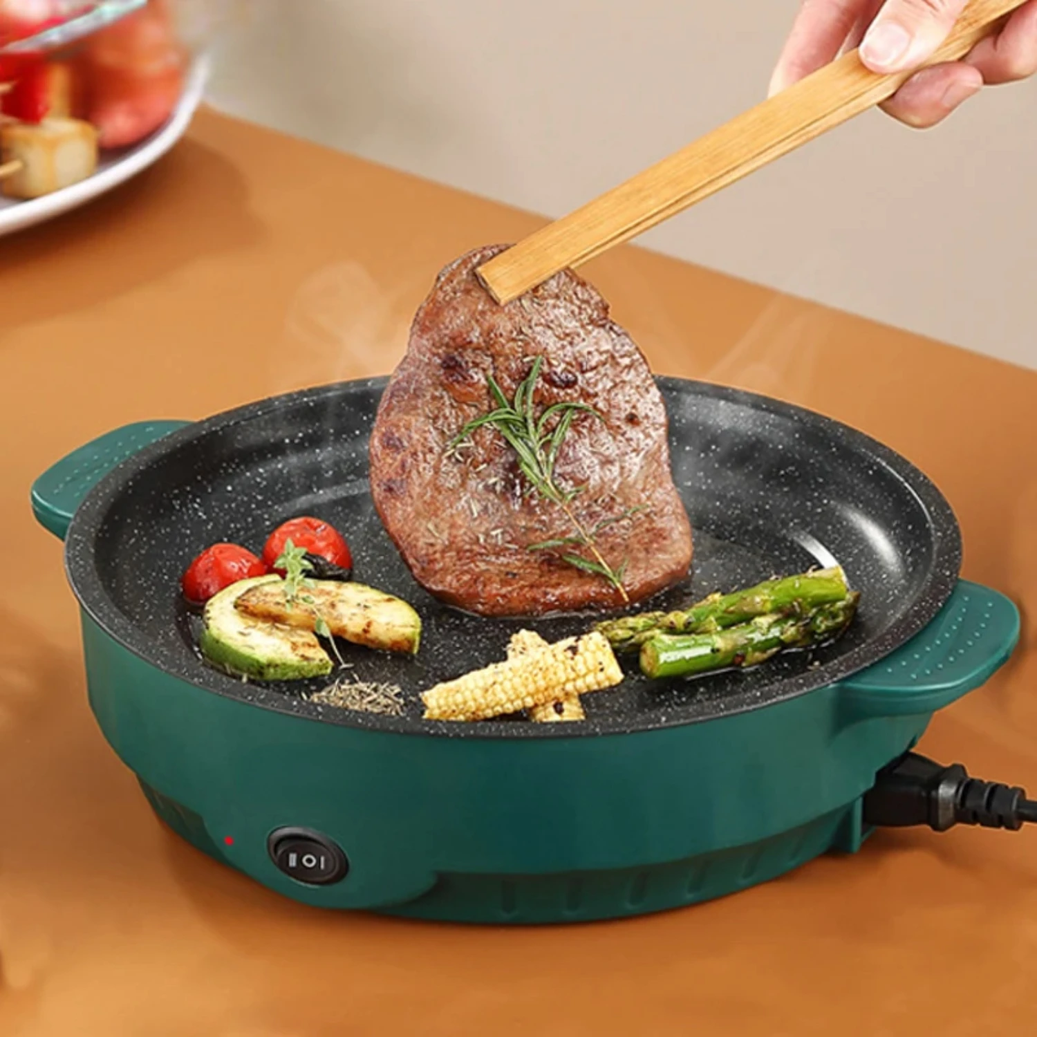 New Versatile Non-Stick 220V Household MultiCooker and Barbecue Frying Pan - Ideal for Cooking Perfectly Grilled Steak, Crispy F