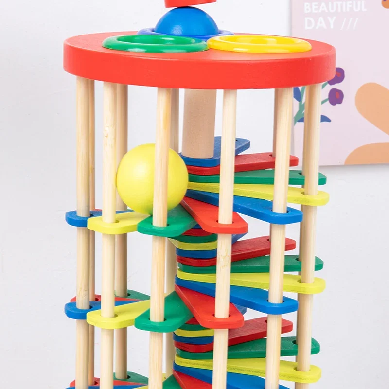 Brinquedos de madeira rolo torre de madeira com martelo bater jogos bater bola gota escada jogo crianças mão-olho coordenação treinamento