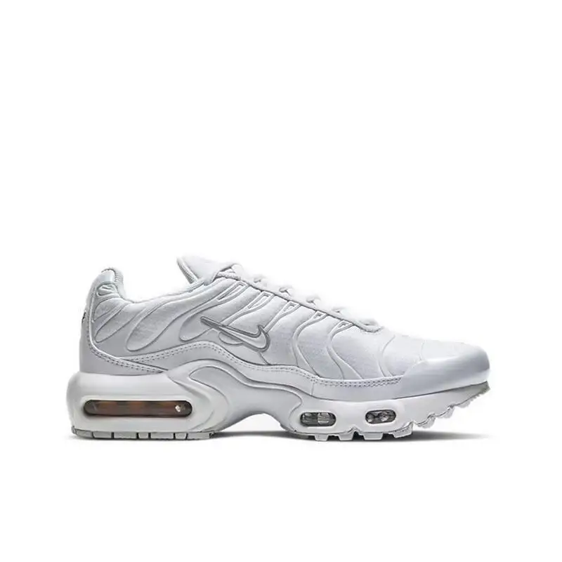 Nike Air Max Plus Classic Mesh Synthetic Leather Shock-absorbing and Anti Slip Low Cut Casual Running Shoes for Women,Pure White