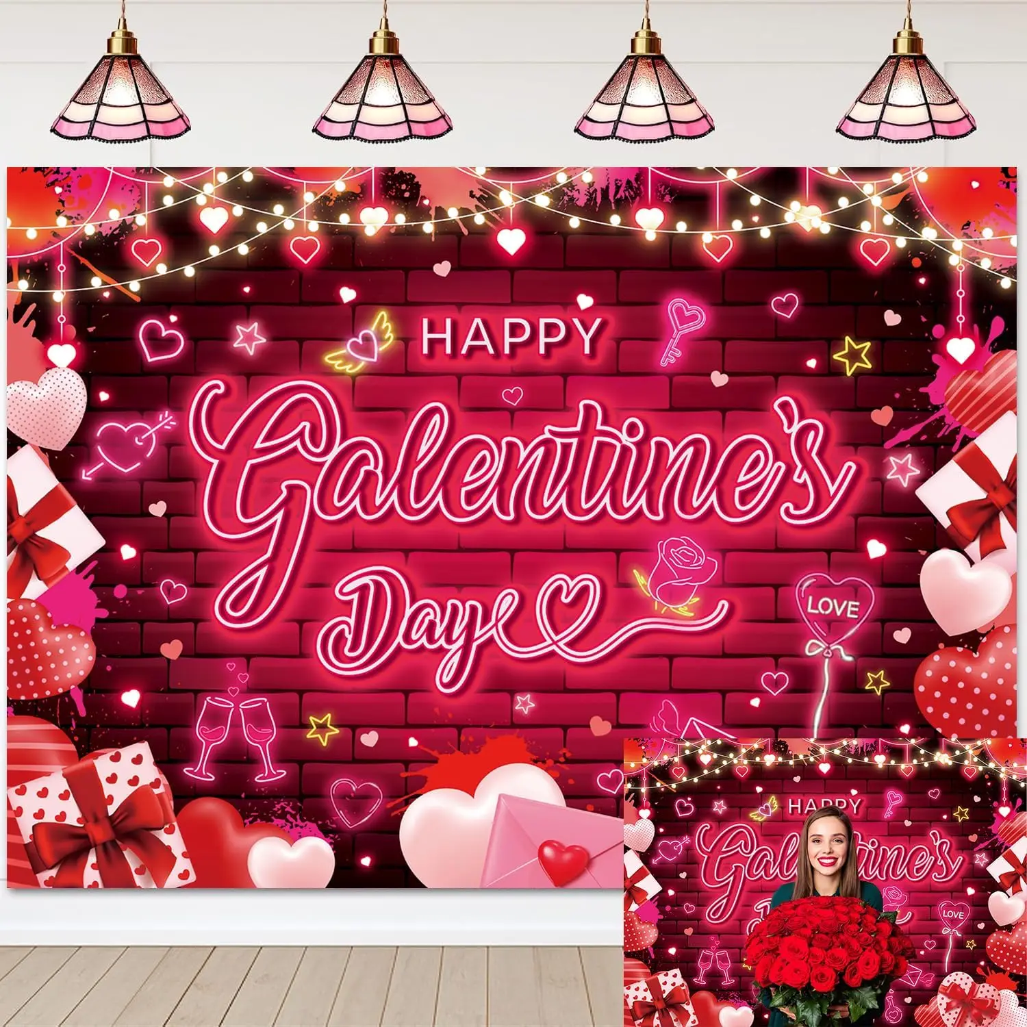 Happy Galentines Day Hintergrund Rot Rosa Galentines Day Fotografie Hintergrund für Damen Valentinstag Party Dekorationen Banner