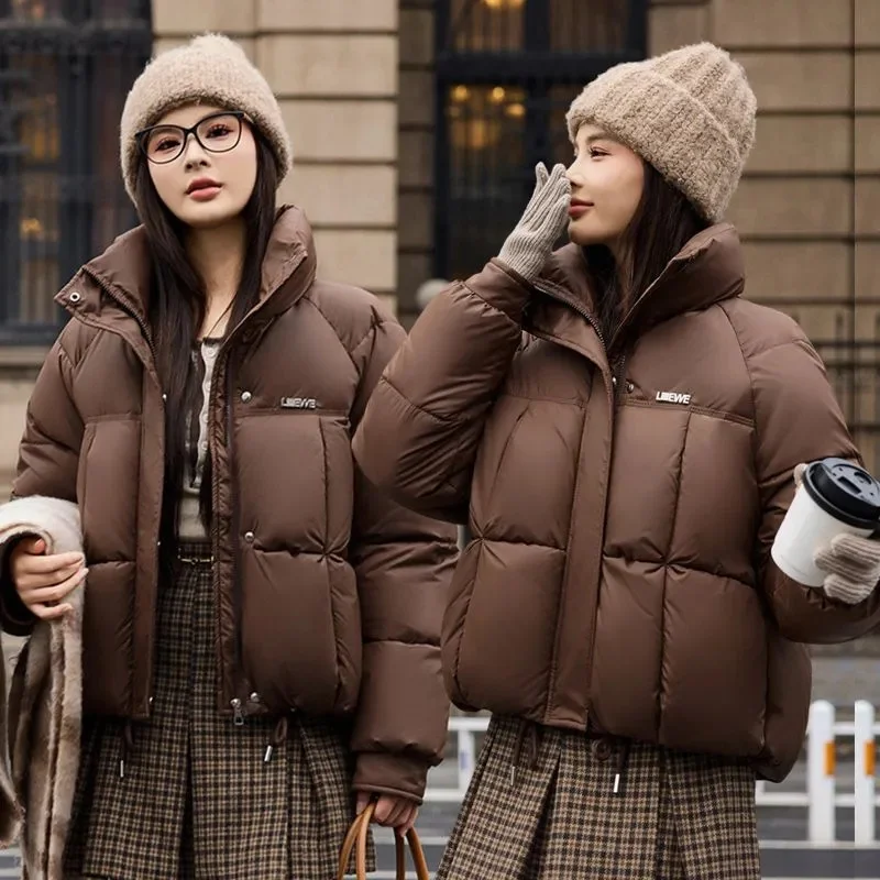 

Winter Fashion Short Padding Jacket Women Cotton Coat Stand Collar Classic Solid Parkas Puff Jackets Casual Sweet All-Match Coat