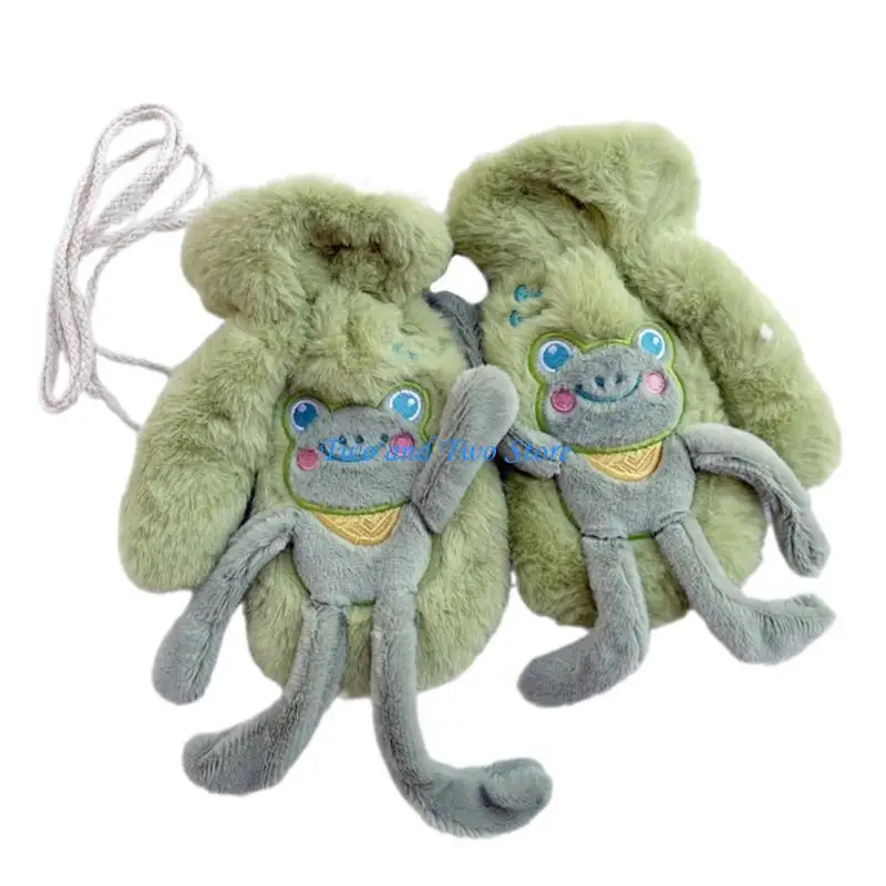 HX6F Plush Gloves Warm Skiing Gloves Girl Neck Hanging Furry Mittens for Cycling Ski