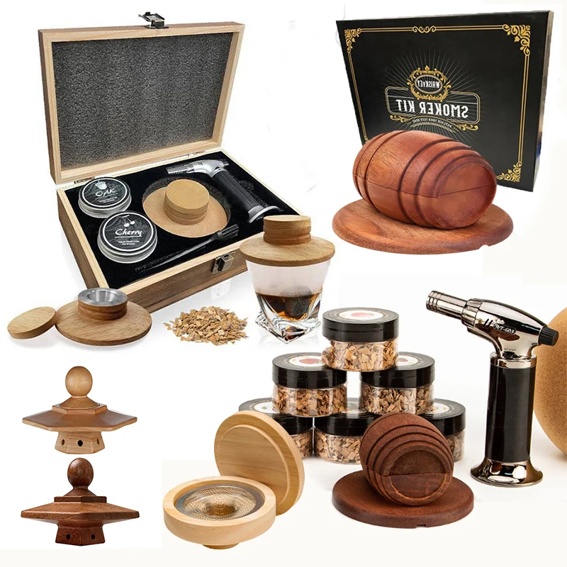 Cocktail Smoking Set Collection Supply Chain Multi-Style WhiskeyWooden Smoked Hood Smoker Cocktail Accessories Kitchen Bar Tools