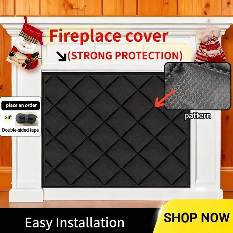 Oxford Cloth Magnetic Fireplace Cover, Fire-Resistant Heat Insulated Windproof Dust Proof Odor Proof No Punching Required