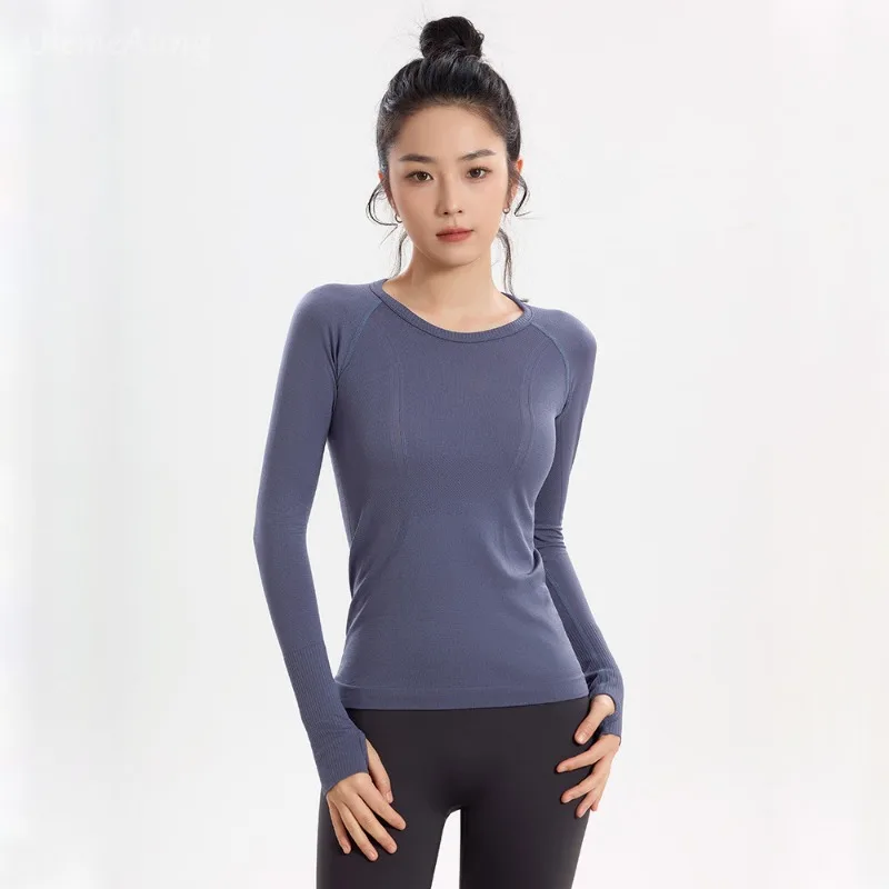 

Бесшовный облегающий лонгслив для йоги, повседневный спортивный топ с круглым вырезом, универсальная футболка для тренировок осень-зима