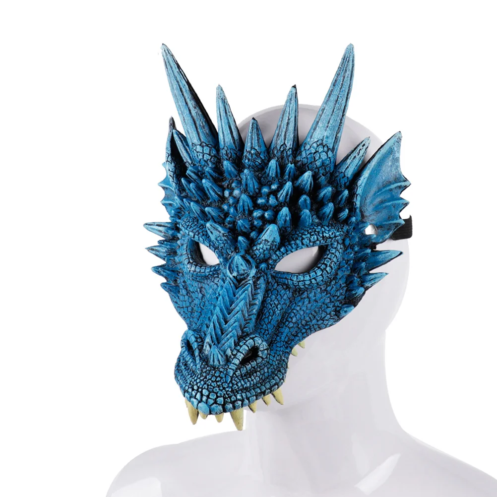 Dragon Mask Costume Prop Mask Dress-up Accessory for Halloween Masquerade Cosply Costume Party Carnival Performance (Blue)