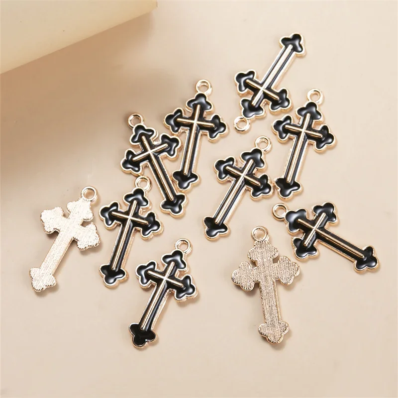 10pcs/lot White Black Cross Oil Drop Charms DIY Bracelet Necklace Making Pendant For DIY Handmade Jewelry Accessories