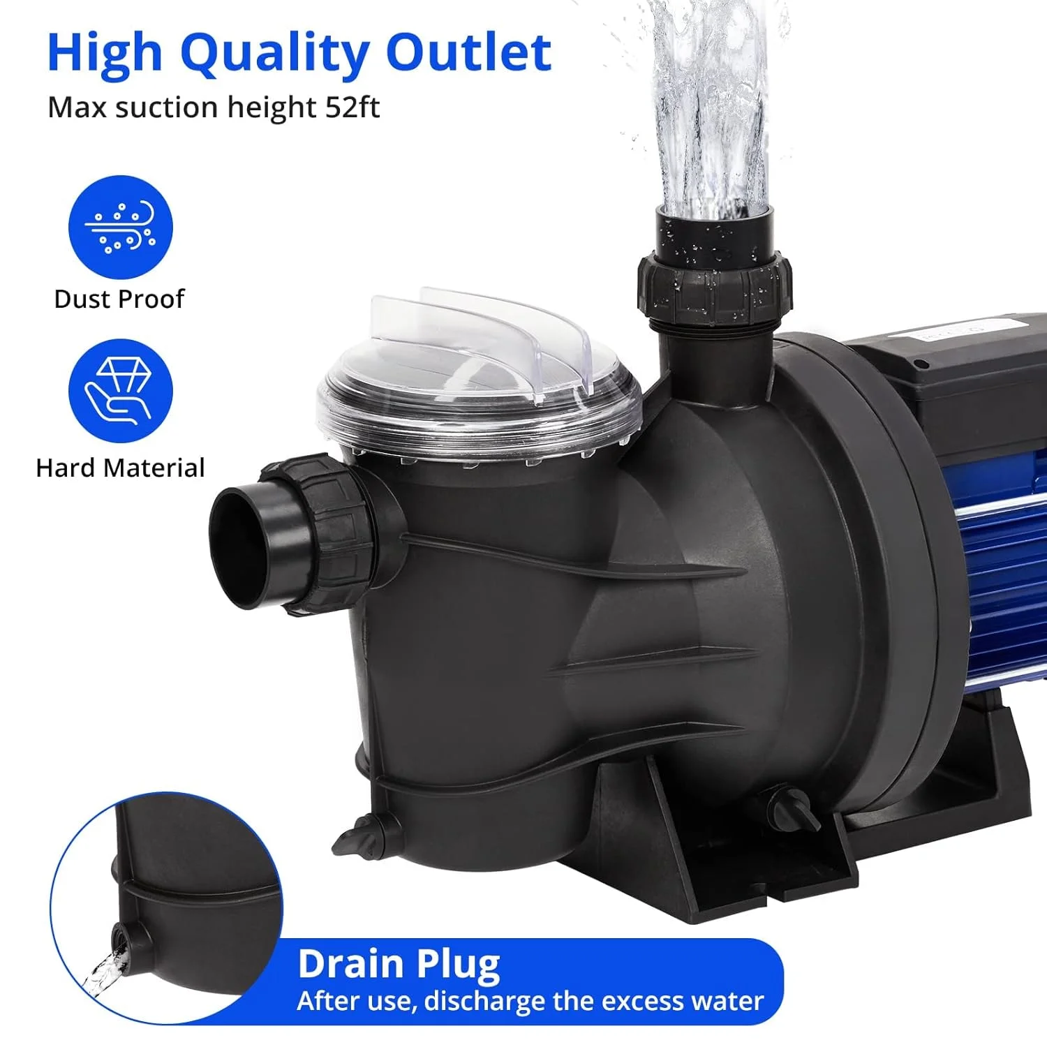 HZUSUN 1.2HP Solar Ground Pool Water Circulation Pump Kit with AC/DC Auto-switching Controller 2'' Swimming Pool Solar Pump Kits