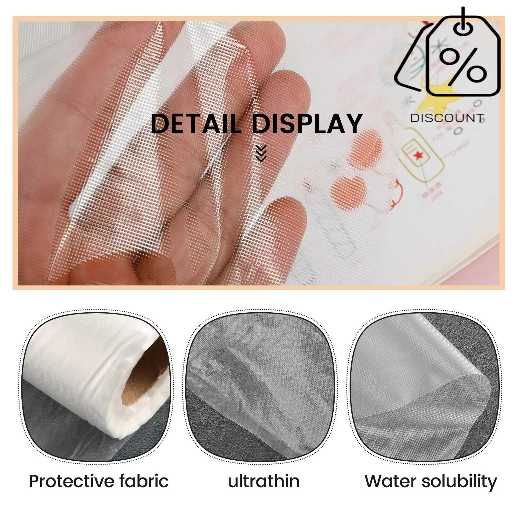 Clear Wash Away Water Soluble Embroidery Topping Film 12 Inch X 30 Yd Roll For Machine Embroidery And Hand Sewing-AT30