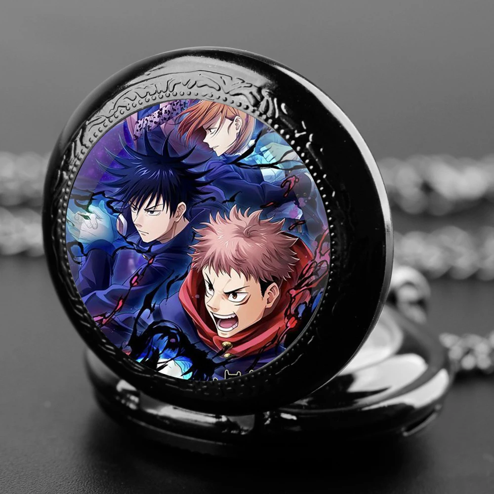 Jam tangan saku antik Anime Jujutsu Kasen jam saku kuarsa keren jam tangan kalung liontin rantai FOB untuk hadiah Pria Wanita