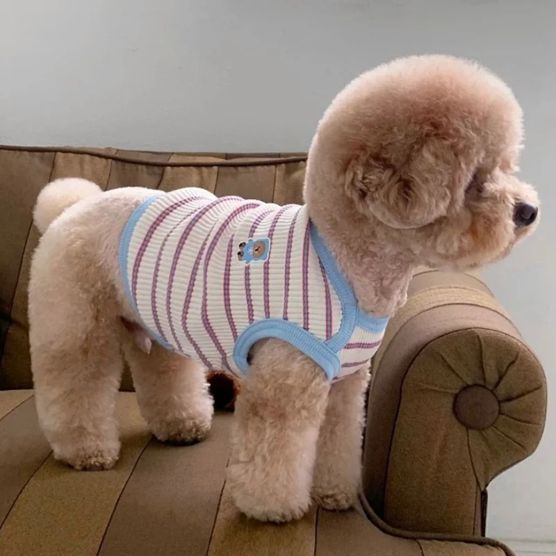 Cute Pet Vest Striped Dog Clothes Comfortable Dog Vest Breathable Puppy Shirt Summer Cat Vest Pet Pullover Bulldog Dog T-Shirt