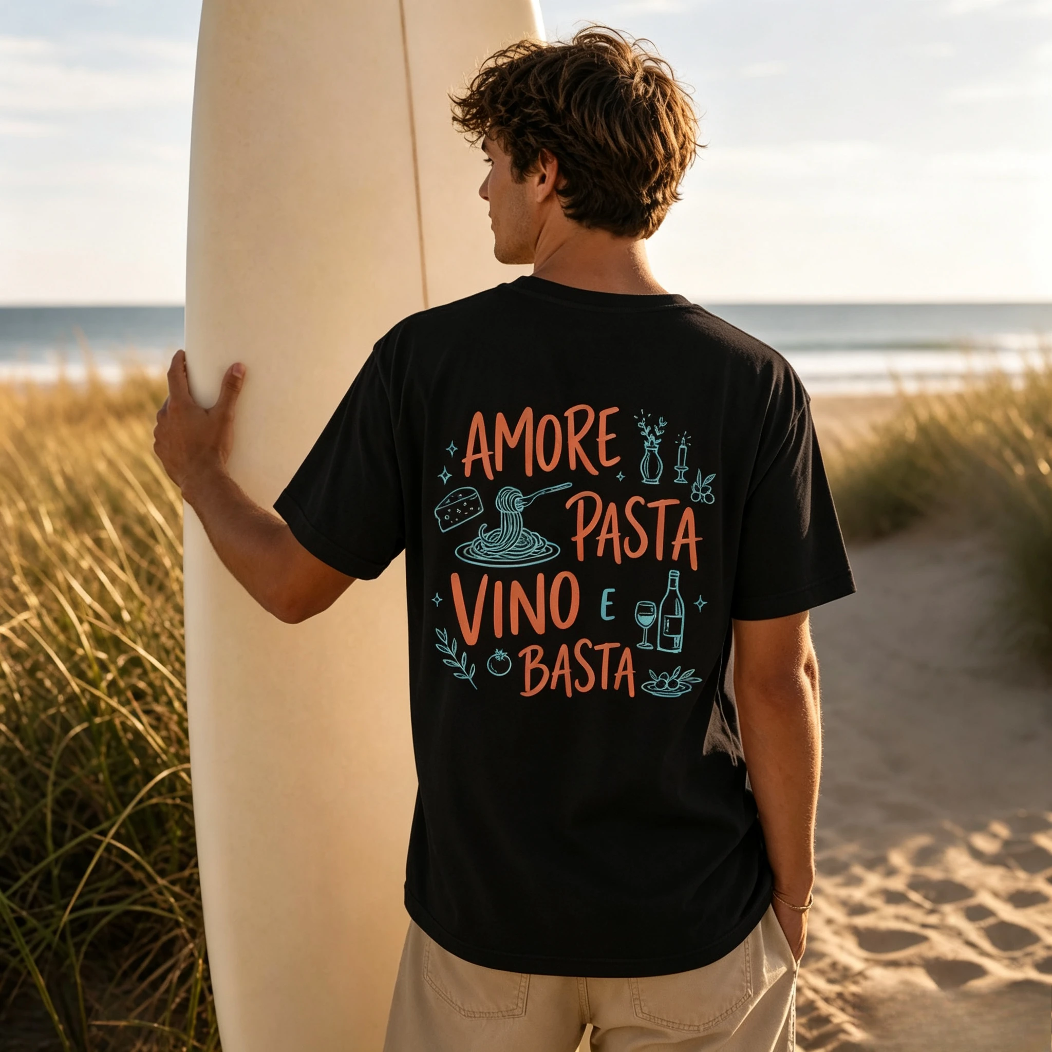 Amore Pasta Vino E Basta Shirt, Italian Pasta Lover Tee, Selfirony Tshirt, Trendy Men's Cotton T-shirts, Summer Trend Shirte