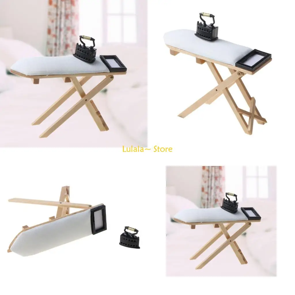 Y4QA มาตราส่วน 1: 12 โต๊ะรีดผ้าเหล็กสำหรับเฟอร์นิเจอร์บ้านตุ๊กตาโต๊ะห้องนอนขนาดเล็ก