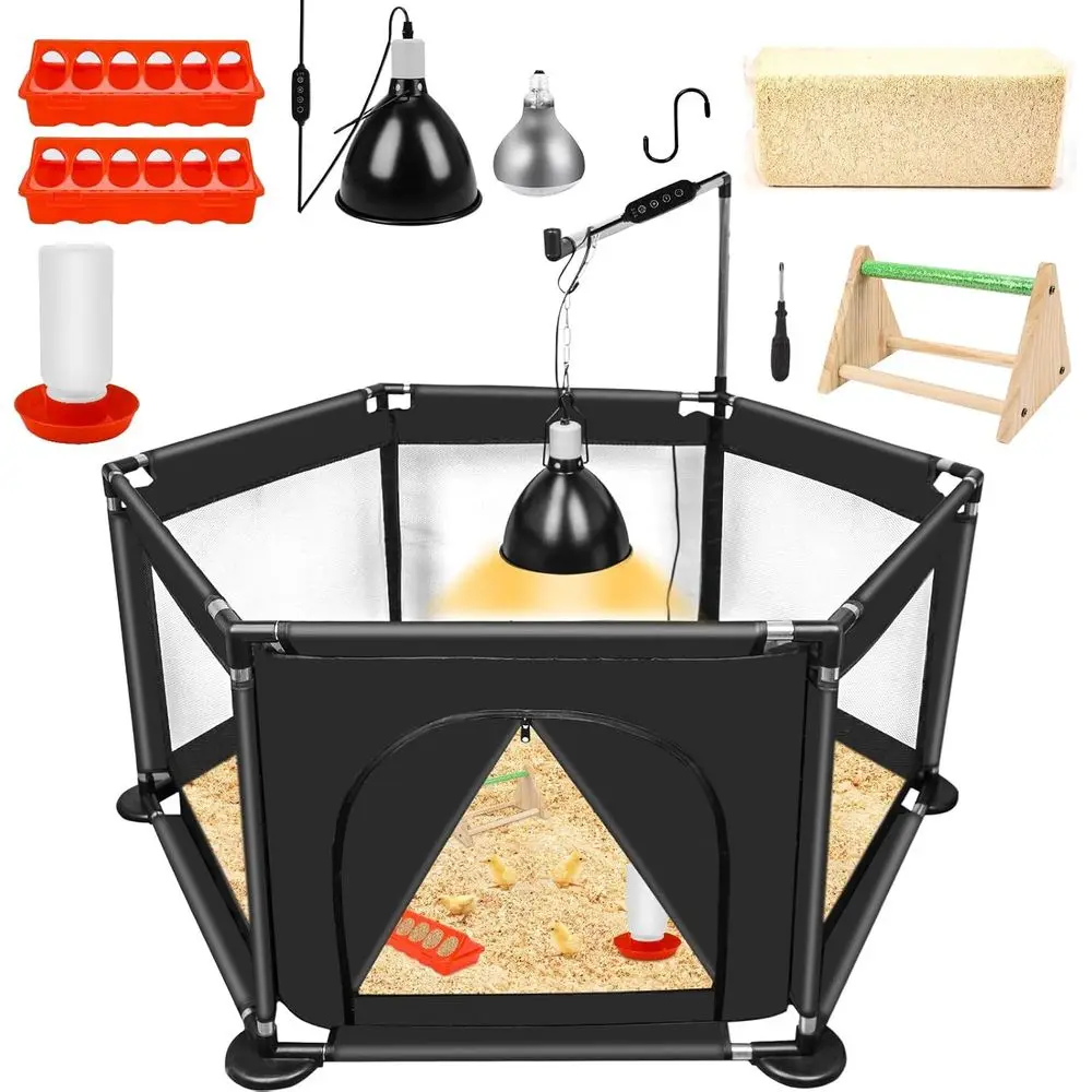 

Chicks Brooder Box for Chicken Starter Kit- Includes Timing Heat Lamp Set, Detachable Chicken Brooder, Up to 15 Chicks, Sawdust,