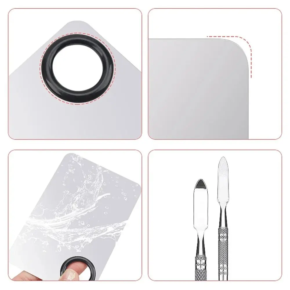 1 Set Stainless Steel Palette Spatula Kit Square with Hole Makeup Mixing Palette Nail Art Mixing Gel Foundation Manicure Tools