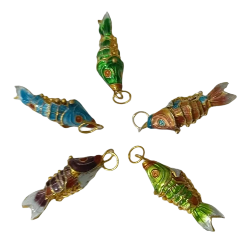 5Pcs 2 Size Chinese Good Luck Koi Fish Charms for Jewelry Making Pendants Cloisonne Enamel Animal Accessories DIY Earrings