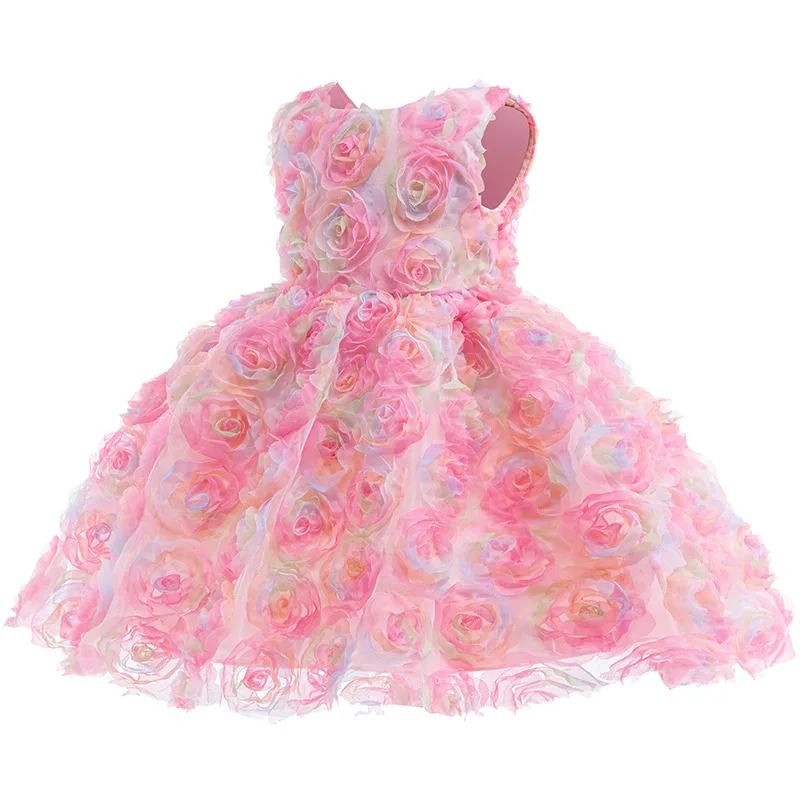 New Rose Baby Girls Dress Summer Sleeveless High Quality Girls Princess Dress Birthday Party Outfits 1-6 Years Kids Clothes