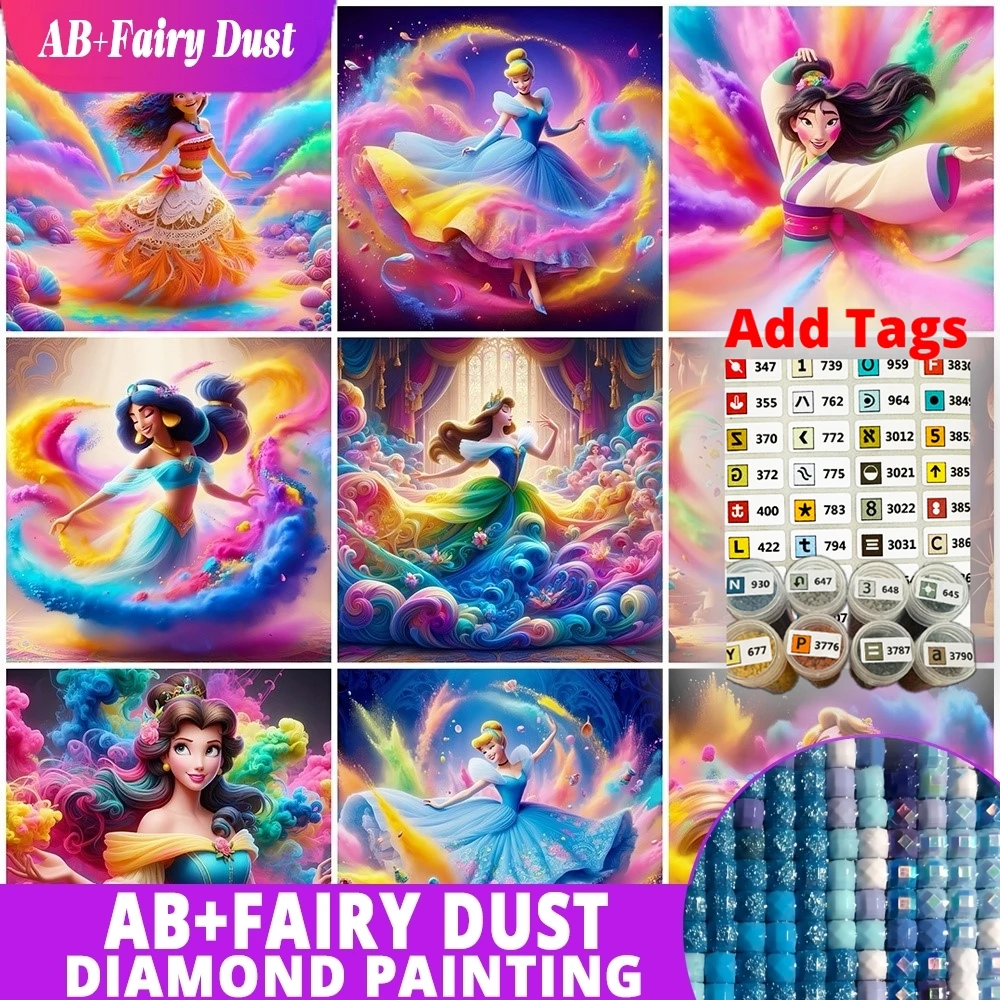 

AB Fairy Dust Disney Diamond Painting Belle Cinderella Cross Stitch Full Square Mosaic Princess New Arrival Embroidery Handmade