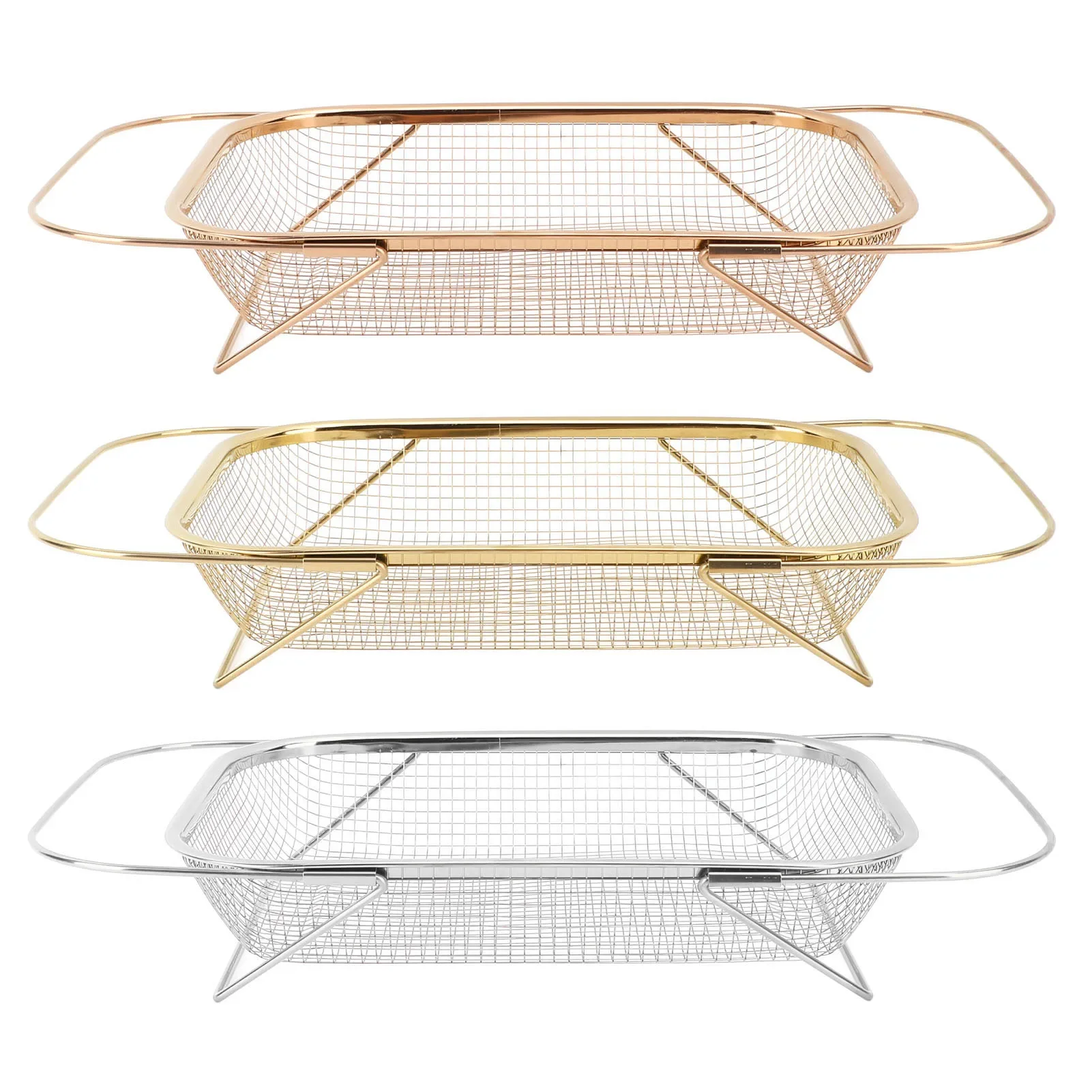 Kitchen Drainage Basket, Stainless Steel Expandable Rectangular Mesh Drainer, Sink Strainer Basket Over The Sink Colander