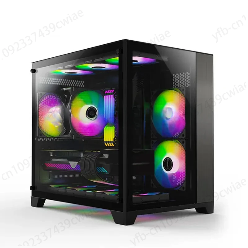 Sea View Room Desktop Computer Tempered Glass Side Transparent Game Case Black and White