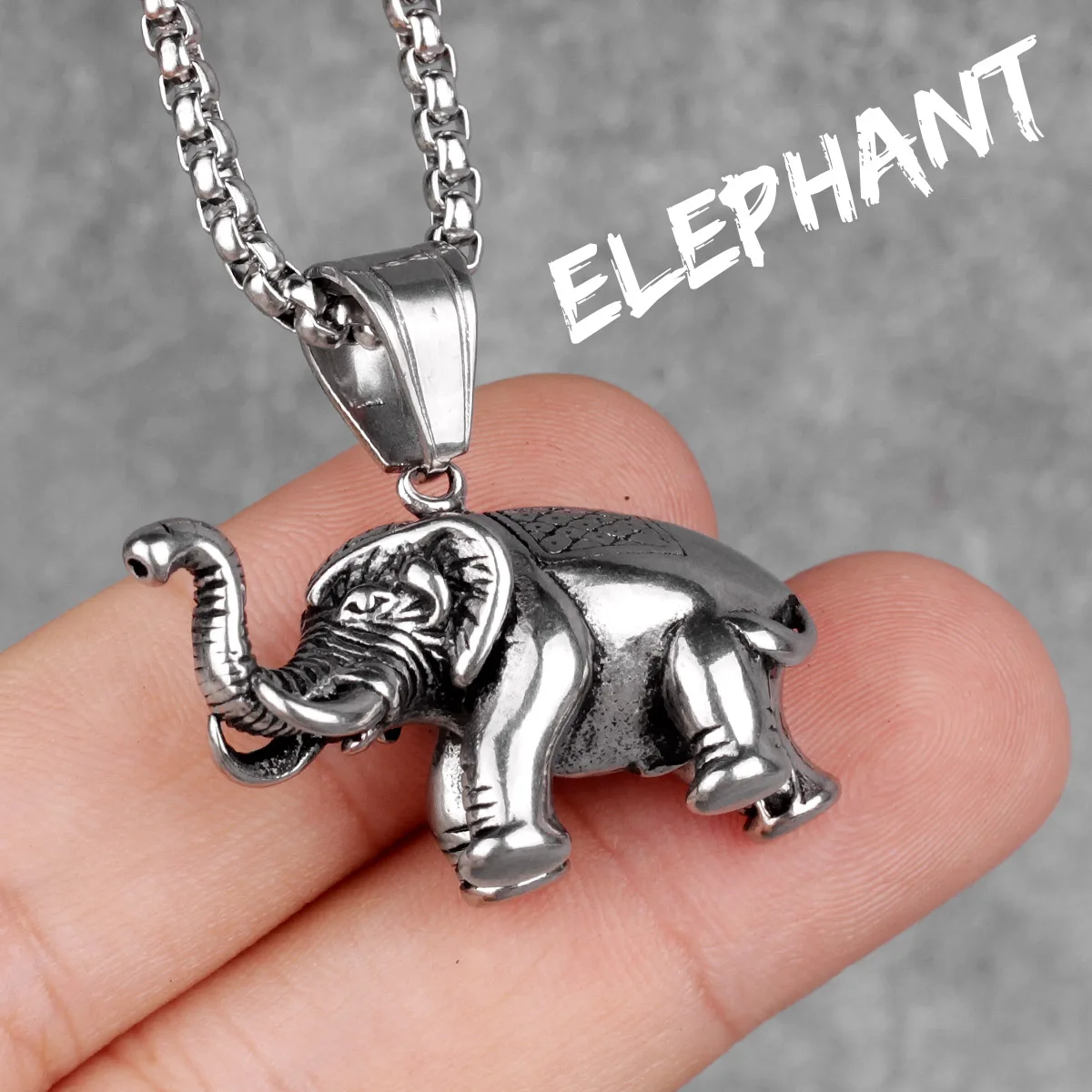 Elephant Animal Mens Long Necklaces Pendants Chain Punk Hip Hop for Boy Male Stainless Steel Jewelry Creativity Gift Wholesale