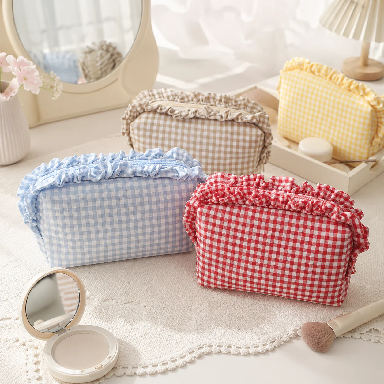 Lotus Leaf Edge Ins Style Storage Bag, Practical Student Pencil Case Pouch, Elegant Makeup Bag for Brides & Daily Beauty Storage
