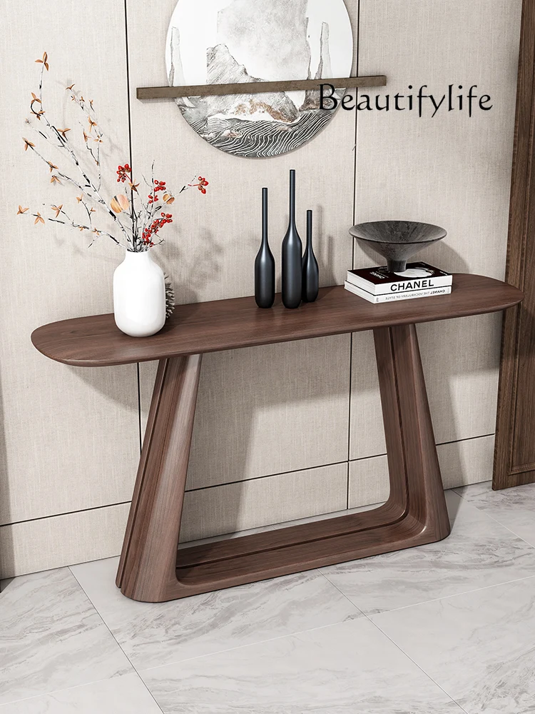 New Chinese Style Strip Table Wall Entry Console Aisle Black Walnut Color Solid Wood Narrow Side Table