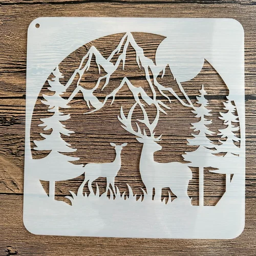 Molde de mandala DIY de 20x20 cm para pintar plantillas, álbum de fotos estampado, tarjeta de papel en relieve sobre madera, pared de tela, ciervo de Navidad