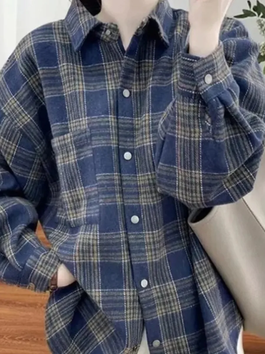 

Ladies' Plaid Flannel irt Vintage Sle Lazy Faion Casual Loose Cotton Linen Blend Long Sve Button up Top