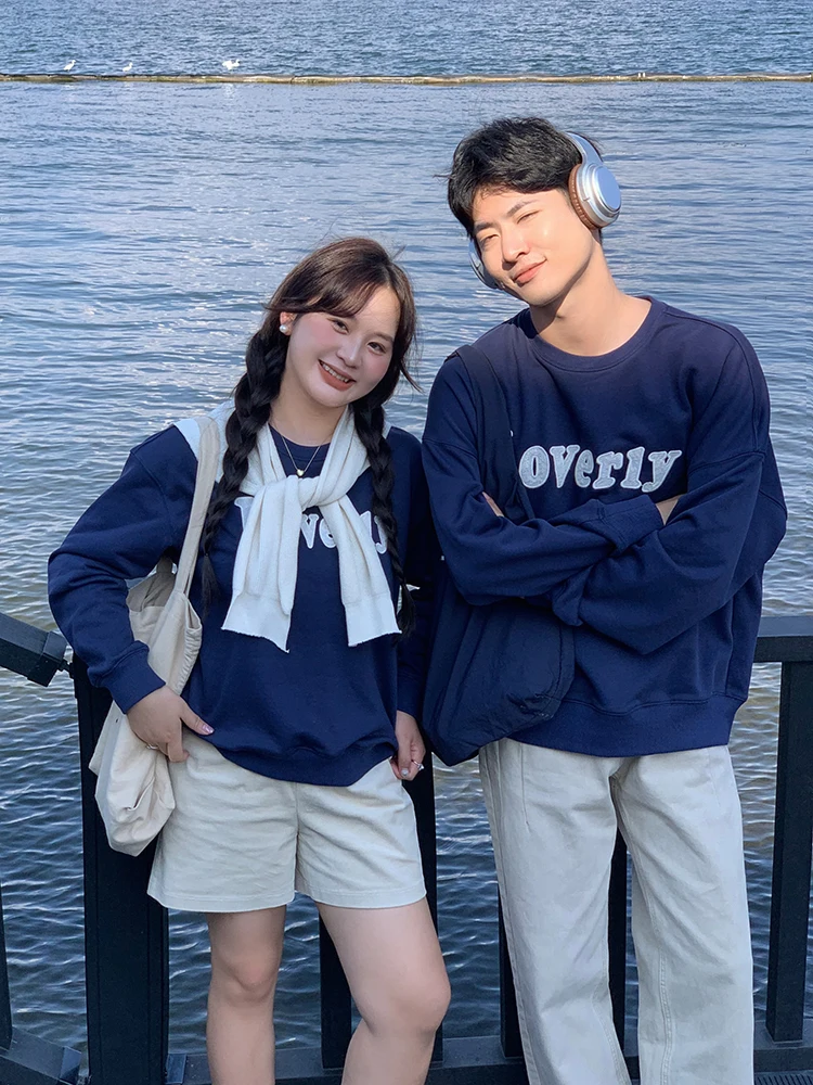 

Loose round Ne Sweatirt plus Size Lazy Sle Couple Tops Cotton Polyester Blend Comfortable Fit Sweet Sle Long Sve