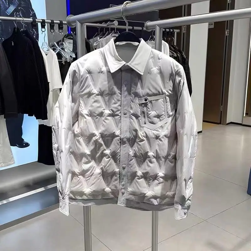 

Bird Powder Men's Casual Duck down Jacket Diamond Pattern Collar Leisure Shirt American Workwear Duck Feather Outerwear