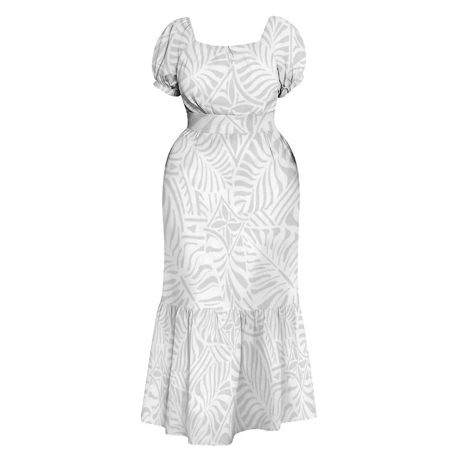 

Customized Women'S Dress With Patterned Texture Summer Short-Sleeved Soft Fabric Polynesian Mother'S Day White Dress