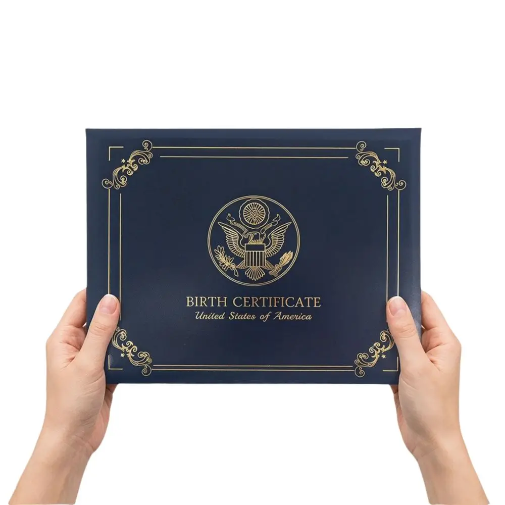 Waterproof US Birth Certificate Holder Baby Shower Gift Premium PU Leather Birth Certificate Protector Sleeve Portable