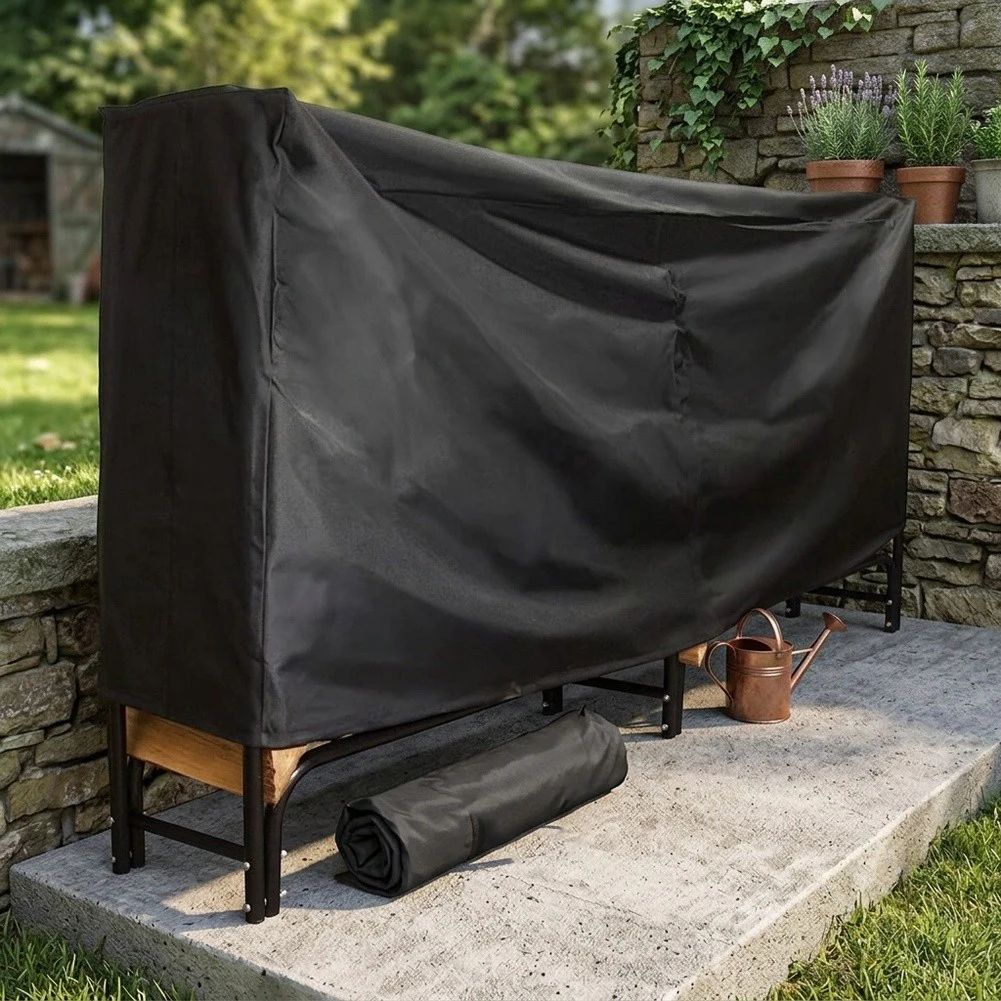 8ft Waterproof Firewood Cover for Lumber Log Rack Outdoor Storage Holder with Reinforced Handles and Dual Air Vents