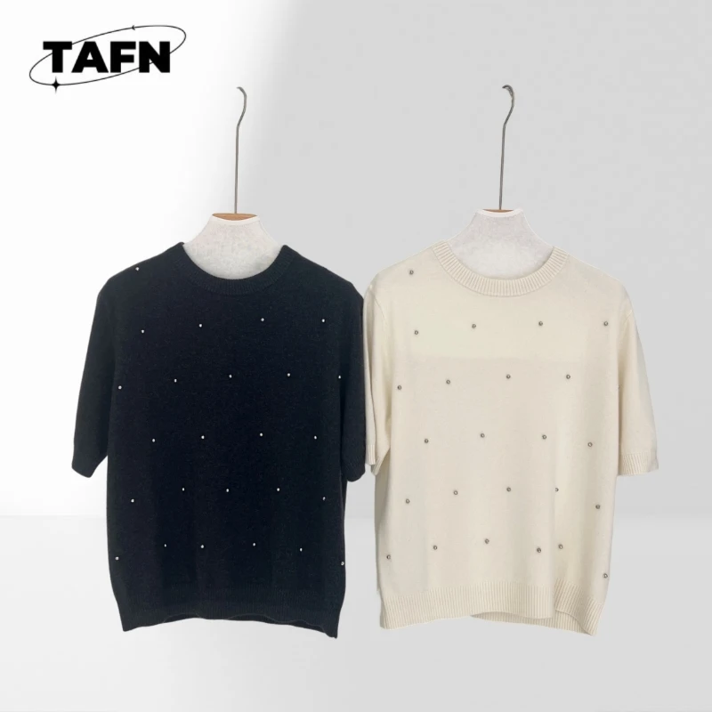 100% Cashmere Women Elegant Short Sleeve T Shirt Minimal Design Office Style Top for Daily Wear Ladies Classic T Shirt BC2119
