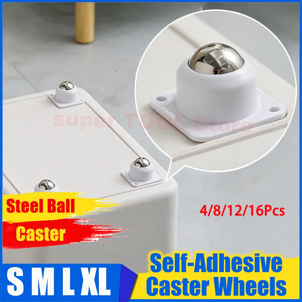 

4/8/12/16Pcs Self-Adhesive Caster Wheels Punch Free Medium Wear Resistant Load Bearing Universal Furniture Foot Wheels